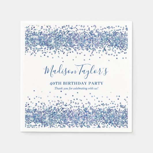 Moderne Navy Blauwe Glitter Schitter Confetti Verj Servet (Voorkant)
