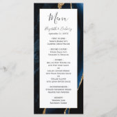 Moderne Navy Blauwe Goud Agate Huwelijk Menu (Voorkant)