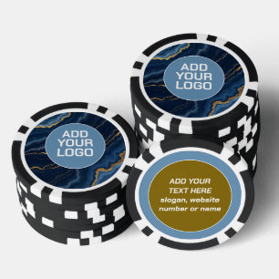 Moderne Navy Blauwe Goud Marmer Collectie Poker Chips