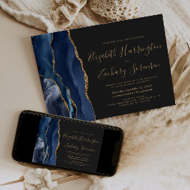 Moderne Navy Blauwe Gouden Agaat Donkere Trouw Kaart