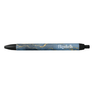 Moderne Navy Blauwe Gouden Agaat Geode Pen