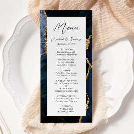Moderne Navy Blauwe Gouden Agaat Huwelijk Menu