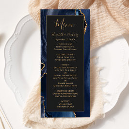 Moderne Navy Blauwe Gouden Agate Donkere Trouwmenu Menu