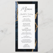 Moderne Navy Blauwe Gouden Agate Huwelijk Menu (Voorkant)