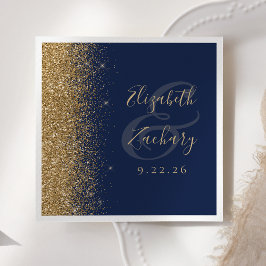 Moderne Navy Blauwe Gouden Glitter Bruiloft Servet