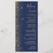 Moderne Navy Blauwe Gouden Glitter Rand Trouw Menu (Voorkant)