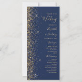 Moderne Navy Blauwe Gouden Glitter Rand Trouwprogr (Voorkant)