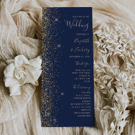 Moderne Navy Blauwe Gouden Glitter Rand Trouwprogr