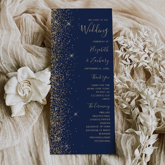 Moderne Navy Blauwe Gouden Glitter Rand Trouwprogr