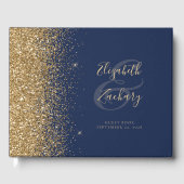 Moderne Navy Blauwe Gouden Glitter Script Gastenboek (Voorkant)