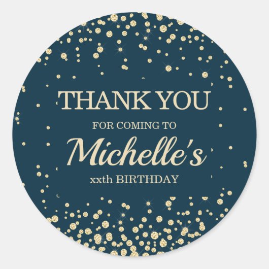 Moderne Navy Blauwe Gouden Glitter Verjaardag Beda Ronde Sticker (Voorkant)