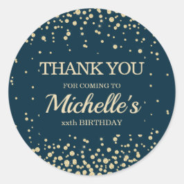 Moderne Navy Blauwe Gouden Glitters Verjaardag Bed Ronde Sticker