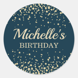 Moderne Navy Blauwe Gouden Glitters Verjaardag Ronde Sticker