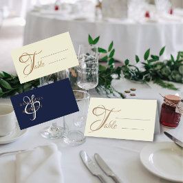Moderne Navy Blauwe & gouden Huwelijk Plaatskaartje