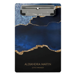 Moderne Navy Blauwe Gouden Marmer Glitter Kantoor  Mini Klembord