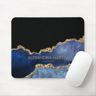 Moderne Navy Blauwe Gouden Marmer Glitter Kantoor Muismat
