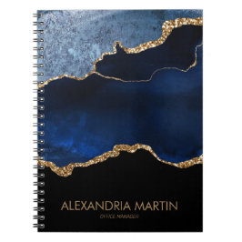 Moderne Navy Blauwe Gouden Marmer Glitter Kantoor  Notitieboek