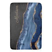 Moderne Navy Blauwe Gouden Marmer Glitter Monogram Badmat (Voorkant Verticaal)