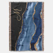 Moderne Navy Blauwe Gouden Marmer Glitter Monogram Deken (Voorkant Verticaal)