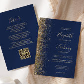 Moderne Navy Blauwe Gouden Nep Glitter QR Code Tro Kaart