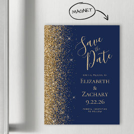 Moderne Navy Blauwe Gouden Save the Date Magnetisc