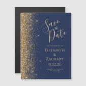 Moderne Navy Blauwe Gouden Save the Date Magnetisc (Voorkant / Achterkant)