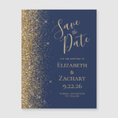 Moderne Navy Blauwe Gouden Save the Date Magnetisc (Voorkant)