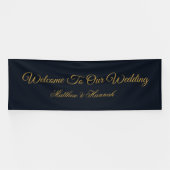 Moderne Navy Blauwe & Gouden Script Trouw Welkom Spandoek (Horizontaal)