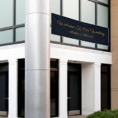Moderne Navy Blauwe & Gouden Script Trouw Welkom Spandoek (Buitenkant Gebouw)