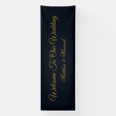Moderne Navy Blauwe & Gouden Script Trouw Welkom Spandoek (Verticaal)