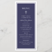 Moderne Navy Blauwe Kruis Jongen Eerste Communie Menu (Voorkant)