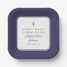 Moderne Navy Blauwe Kruis Jongen Eerste Communie