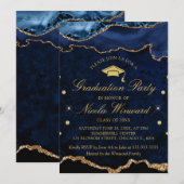 Moderne Navy Blauwe Marmer Agate Afstudeerfeest Kaart (Voorkant / Achterkant)