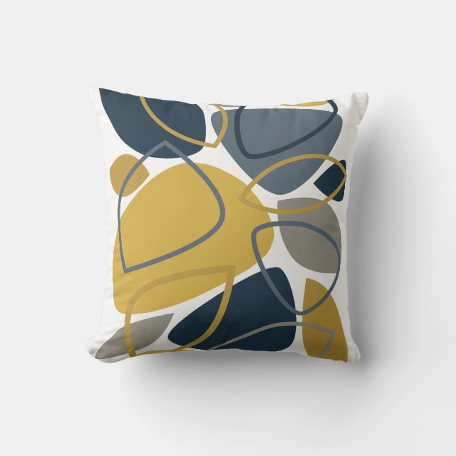 Moderne Navy Blauwe Mosterd Abstract Patroon Kussen (Voorkant)
