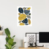 Moderne Navy Blauwe Mosterd Abstract Patroon Poster (Thuiskantoor)