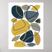 Moderne Navy Blauwe Mosterd Abstract Patroon Poster (Voorkant)