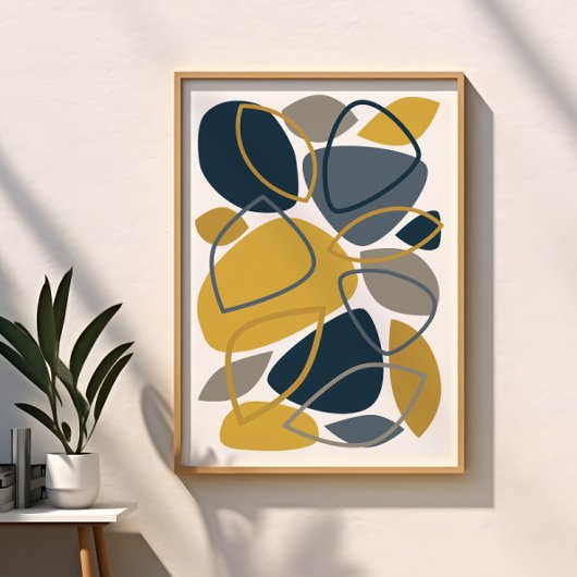 Moderne Navy Blauwe Mosterd Abstract Patroon Poster