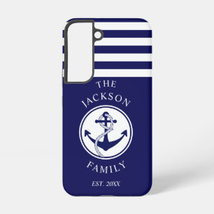 Moderne Navy Blauwe Naamse Maritieme Familienaam Samsung Galaxy Hoesje