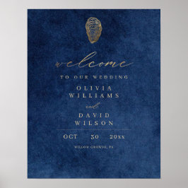 Moderne Navy Blauwe Nautilus Welkom Huwelijksbord Poster