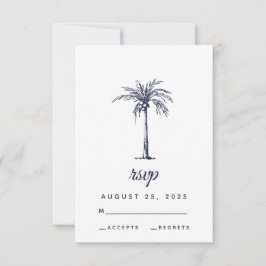Moderne Navy Blauwe Palmboom Tropisch Strand Bruil RSVP Kaartje