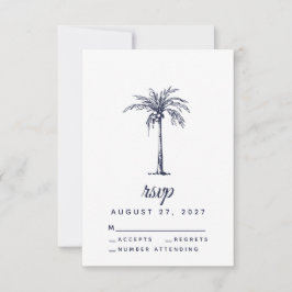 Moderne Navy Blauwe Palmboom Tropisch Strand Bruil RSVP Kaartje