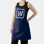 Moderne Navy Blauwe Preppy Grafische Rand Monogram Schort (Insitu)