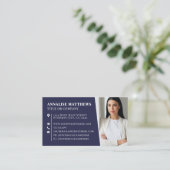 Moderne Navy Blauwe Professionele Foto Visitekaartje (Staand voorkant)