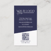 Moderne Navy Blauwe Professionele QR Code Foto Log Visitekaartje (Achterkant)