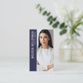 Moderne Navy Blauwe Professionele QR Code Foto Log Visitekaartje (Staand voorkant)