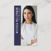 Moderne Navy Blauwe Professionele QR Code Foto Log Visitekaartje (Voorkant)