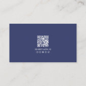 Moderne Navy Blauwe Professionele QR Code Foto Log Visitekaartje (Achterkant)