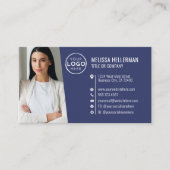 Moderne Navy Blauwe Professionele QR Code Foto Log Visitekaartje (Voorkant)