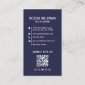 Moderne Navy Blauwe Professionele QR Code Foto Log Visitekaartje (Achterkant)
