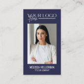 Moderne Navy Blauwe Professionele QR Code Foto Log Visitekaartje (Voorkant)